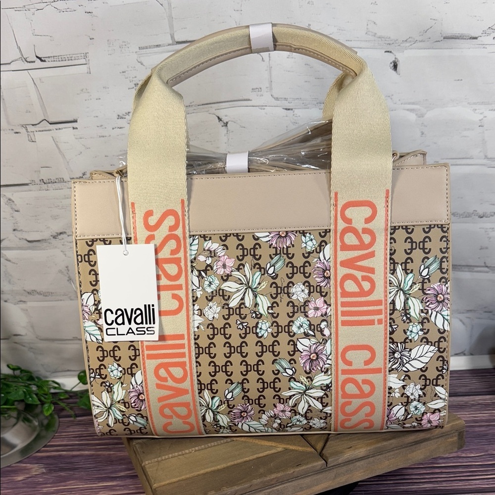 Cavalli Class Serafina Top Handle Tote Crossbody shoulder strap floral print